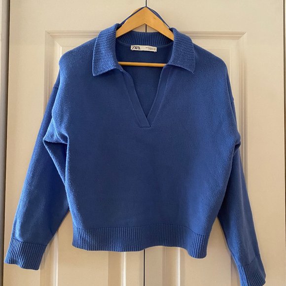 Zara Blue Polo Sweater - Picture 1 of 1